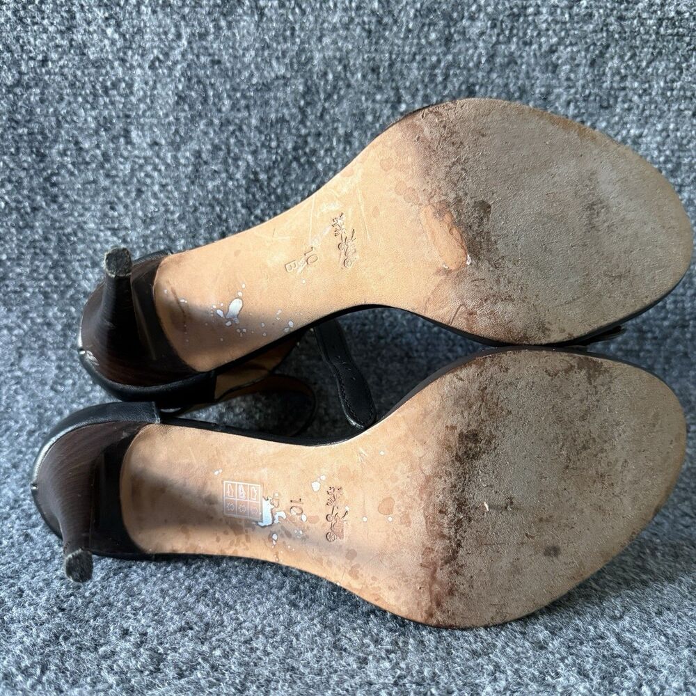 Coach Isabella Black Feather Studded Ankle Strap Strappy Leather Heel 10B - Picture 9 of 13